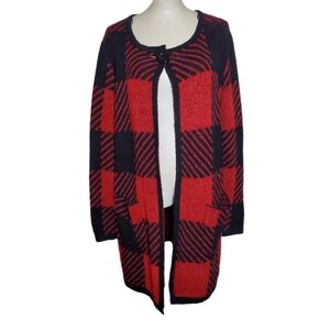 Carolyn Taylor Plaid Red and Black Women's Cardigan Sweater Sz S